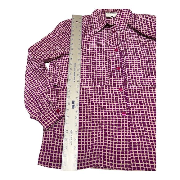 Vintage Artsy Blouse 10 Purple Geometric Print Retro Top - Picture 4 of 16